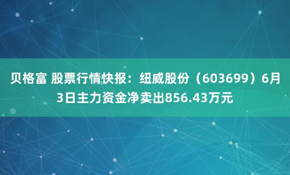 贝格富 股票行情快报：纽威股份（603699）6月3日主力资金净卖出856.43万元