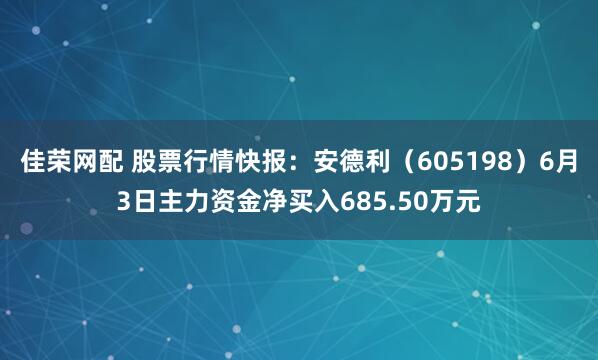 佳荣网配 股票行情快报:安德利(605198)6月3日主力资金净买入685.50万元