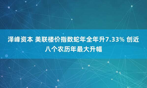 泽峰资本 美联楼价指数蛇年全年升7.33% 创近八个农历年最大升幅
